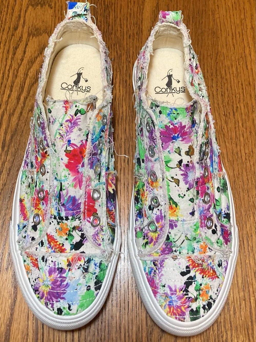 Corkys Babalu Floral Multicolor Frayed Canvas Slip-On Sneakers